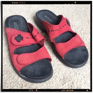 Ecco Red Suede Velcro Sandals Size 39